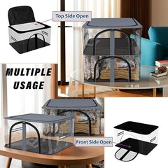 Kuber Industries Pack of 3 PVC Transparent Underbed Storage Bag | Multi-Purpose Garments Bag for Clothes-Toy | Wardrobe Bag with Handle | U Zip | Black