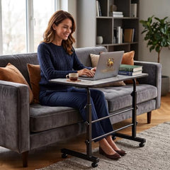 PRIMEBULL Adjustable Laptop Table with Wheels, Multi-Purpose Study Table | Bed Table | Height Adjustable for Office & Work from Home | Space Saving | Easy to Assemble (PRIMEBULL - Natural Wood)