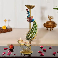 Festive Elegance Peacock Theme Decorative Tealight Stand | traditional handmade