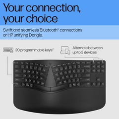 HP 960 Ergonomic Wireless Keyboard/Multi-Device/Soft Touch Palm Rest/Bluetooth/Swift Pair/OS Auto-Detection/Negative tilt/Split keyframe/Separate numpad
