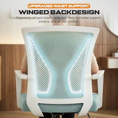 DROGO Comfortwing Premium Ergonomic Office Chair for Work from Home, High Back Computer Chair with Breathable Mesh, Armrest, Adjustable Seat, Rocking & Winged Back | Mesh Chair for Office (White/Blue)