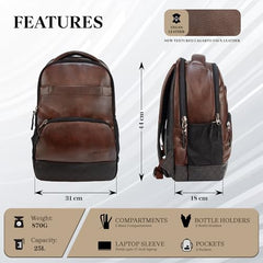 F Gear Luxur 25L Medium Laptop backpack Fits upto 17" Laptop Faux Leather Water resistant lightweight, Gifts for Men Women Boys Girls Adults, College/School/Office/Travel Bag (Brown)