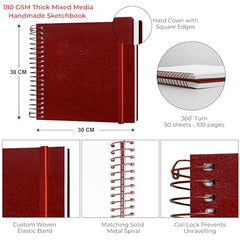 MENORAH - Artist Square Sketch Book - 180 GSM - Square Drawing Book - (100 Pages/50 Sheets) - Hard Metal Spiral Bound - (15.0 cm x 15.0 cm) - Pink