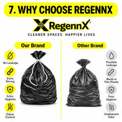 Regennx black Garbage Bags for Dustbin |Medium 19x21 inches |180 Plastic Bags for Home | 30 Pcs x Pack of 6 plastic bag Medium Size for Waste Disposal.