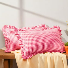 Sleepy Threads Pink Pillow Covers - Set of 2 | 27 x 18 Inch | Rectangular Checkered 220 TC Pillow Cases | Soft & Breathable with Envelope Closure | Throw Pillow Case for Sofa, Living Room, Bedroom