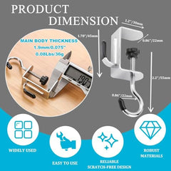ZPCCOT 2-Pack Adjustable Metal Desk Hooks for Table | Heavy-Duty Under Desk Bag Holder, Purse & Backpack Hanger, Headphone and Umbrella Hook | No-Drill Clamp Table Hook for Office, Home & Study Desk