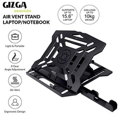 GIZGA Essentials Laptop Stand Riser for 12 to 15.6 Inch Laptop, MacBook, Tablet| Ergonomic Height/Angle Adjustable Stand with Phone Holder, Heat Dissipation, Anti-Slip Base, Portable Lightweight ABS