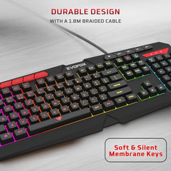 EvoFox Deathray v2 Pro Gaming Keyboard | Programmable Macro & Special Function Keys | 6 Zone RGB Backlighting | 19 Anti Ghosting Keys | Ergonomic Full Size Layout, Membrane Keys | Wired - Black