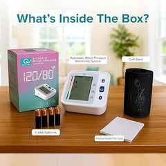 Q DEVICES Digital Blood Pressure Monitor for Home Use – Fully Automatic Upper Arm BP Machine with Large LCD Display, 2 User Memory (198 Readings) & Adjustable 360° Extra-Wide Long Cuff – 4 AAA Batteries Included (White/Black)