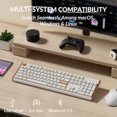 Keychron K10 HE Hall Effect Keyboard Wireless, Magnetic Switch Hot Swappable, Adjustable Actuation Rapid Trigger Mode with Aluminum + Wood Frame, Full-Size Custom RGB for Mac Windows Linux - White