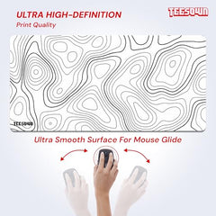 White Topographical XXL Gaming Deskmat 900x450mm – Extended Mousepad for PC