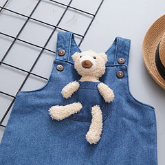 Momisy Baby Boys Baby Girls Denim Jeans Dungaree with Cute Bear-12 months to 18 months, Blue, Extra- Large