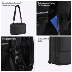 HARISSONS Axiron 15.6” 3-in-1 Business Travel Laptop Backpack | Converts to Briefcase, Sling & Backpack | External USB Gate, Anti-Theft Pocket & Trolley Sleeve | 18L Hybrid Bag for Men & Women