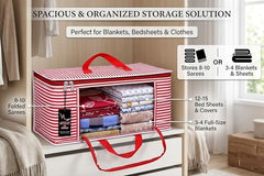 VR ATULIT BY CHOOSY 12 Flap Saree Bag | Clothes Storage Bag for Sarees, Blankets | Large Storage Bag for Clothes with Transparent Zip Covers | Foldable Quilted Bag Organizer with Handle for Wardrobe