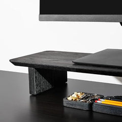 carpentray Wooden Computer Long Monitor Stand, Monitor Riser Desk Shelf Desktop Legs Stand TV Laptop Riser with Keyboard Storage Desk (Walnut (80cm, Black Legs)