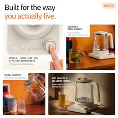 EDT Flow Pure glass™ Electric Kettle 1 Litre with Precision Temperature Control | Multipurpose Hot Water Presets for Coffee, Tea, Boil, Warm Water | 700W | Rubik