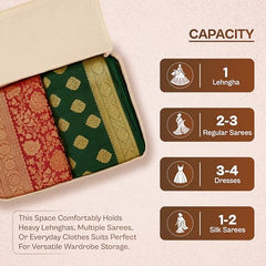 JD FRESH 3 Pcs Cotton Saree Covers/Storage Bags with Zip Cover/Space Saving Bag with Transparent Window/Wardrobe & Cupboard Organizer for Clothes/Bedsheets/Lehengas (16 x 13 x 3 Inch/Off White)