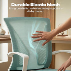 DROGO Comfortwing Premium Ergonomic Office Chair for Work from Home, High Back Computer Chair with Breathable Mesh, Armrest, Adjustable Seat, Rocking & Winged Back | Mesh Chair for Office (White/Blue)