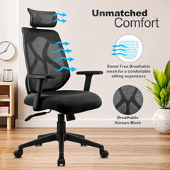 ASTRIDE Ergofit ISI Certified Ergonomic Office Chair for Work | 2D Headrest, Adjustable Arms & Lumbar Support | Single Lock Mechanism DIY [Grey-White]