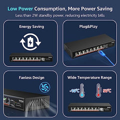 YuanLey 18 Port 2.5G PoE Switch Unmanaged, 16 x 2.5G Base-T PoE Ports, 2 x 10G RJ45 UpLink, IEEE802.3af/at, 250W, Compatible with 100/1000/2500Mbps, Metal Case, 2.5Gbe Network Switch