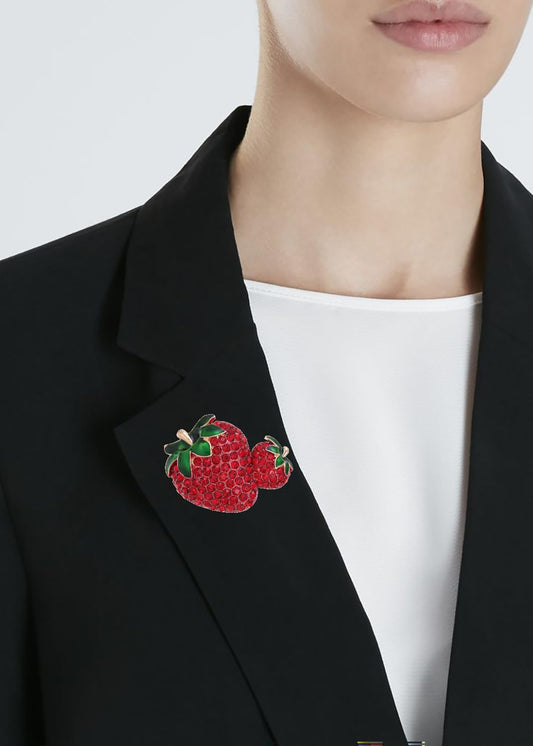 SYGA Brooch Pin Fashion Crystal Rhinestone Jewellery Pin Vintage Clothing Accessories Decoration Full-Diamond Double Strawberry Brooches For Women- S251