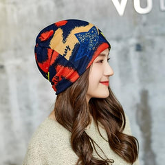 MOMISY Women Unisex Winter Beanie Hat & Neck Warmer | Knitted Multifunctional Scarf Cap with Letter Print | Warm Pullover Hat (in, Alpha, Free Size, MultiStar)