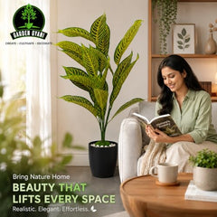 GARDEN GYANI Artificial Areca Palm Plant with Black Pot – 145 cm Tall Faux Tropical Decorative Plant with 35 Leaves for Home, Office & Living Room Décor