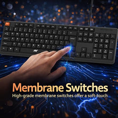 Ant Master 05 Wired USB Keyboard - Full-Size 104 Keys with Numeric Pad | Membrane Silent Typing, 1.3m Cable, Plug & Play | Ergonomic Office & Home Keyboard for PC, Laptop, Mac & Linux – Black