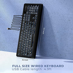 KOPJIPPOM Quiet USB Wired Computer Keyboard, Full Size with White Illuminated LED, Compatible for Windows, Mac OS Desktop, Laptop, PC, Gaming