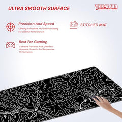 White Topographical XXL Gaming Deskmat 900x450mm – Extended Mousepad for PC