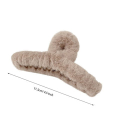 MOMISY Soft Faux Fleece Fur Large Hair Clutcher/Clip/Claw/Clamp/Pin/Fluffy/Accessories, Random Color For Women & Girls-Pack of 3 (RiceWhite Khaki Black)