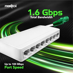 FRONTECH 8 Port Gigabit Ethernet Switch | 10/100/1000Mbps | Plug & Play LAN Hub for Router, Computer, Gaming Console, Printer & IP Camera | Wall Mountable | Hi-Speed Network Switch (NC-0052)