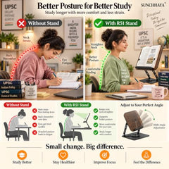 Sunchhaya Acrylic Book Stand for Reading – Clear Adjustable Book Holder with 360° Rotating Base, Foldable Reading Stand for Desk, Cookbook, Tablet & Laptop Stand, Height & Angle Adjustable (R22H)