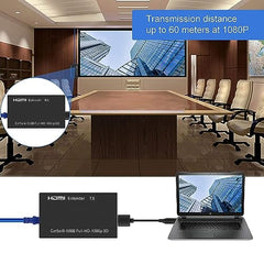 XIKKART 60M HDMI Extender Repeater Transmitter/Sender + Receiver Over Cat5 / Cat6 Upto 60 Meters (60M Extender Over Single CAT5/6 Cable) Supports 3D & Full HD1080p for TV Projector, HDTV, DVR
