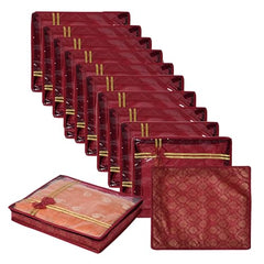 Kuber Industries Non-Woven Saree Storage Bag | Clothes Storage Bag | Wardrobe Storage Bag | Cloth Storage Organizer | Top Visible Window Saree Bag | Bow Golden Printed | 3 Inch | Pack of 6 | Maroon