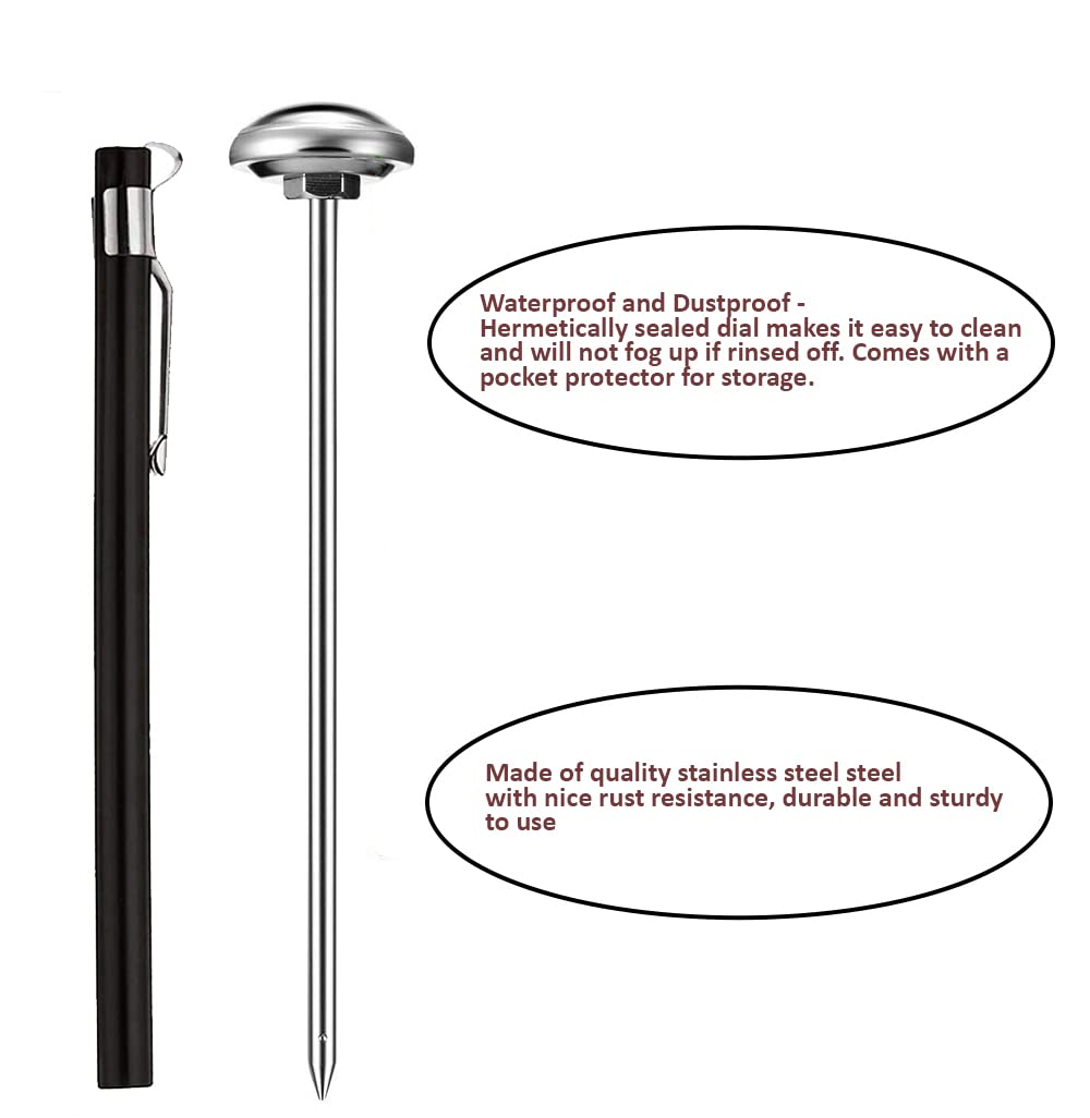 SYGA Pocket Thermometer, Waterproof, 5" Stem, 1" Dial, -10/110 Celsius