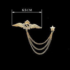 SYGA Men's & Women Suit Shirt Stud Lapel Pin Chain Tassel Brooch Pin with Golden Wings Pentagram Crystal Chain