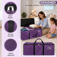 Storite 81 L Jumbo Super-Size Nylon Heavy Duty Underbed Storage Bag | Moisture Proof Multi-Purpose for Toys/Blankets/Clothes/Moving Bags With Strong Handles Rectangular (87x26x36 CM) - Teal