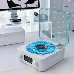 Aureo Vintage Bluetooth Speaker | The Waves Portable Player with Adjustable Lighting & Clock for Bedroom, Party, and Home (Blue)