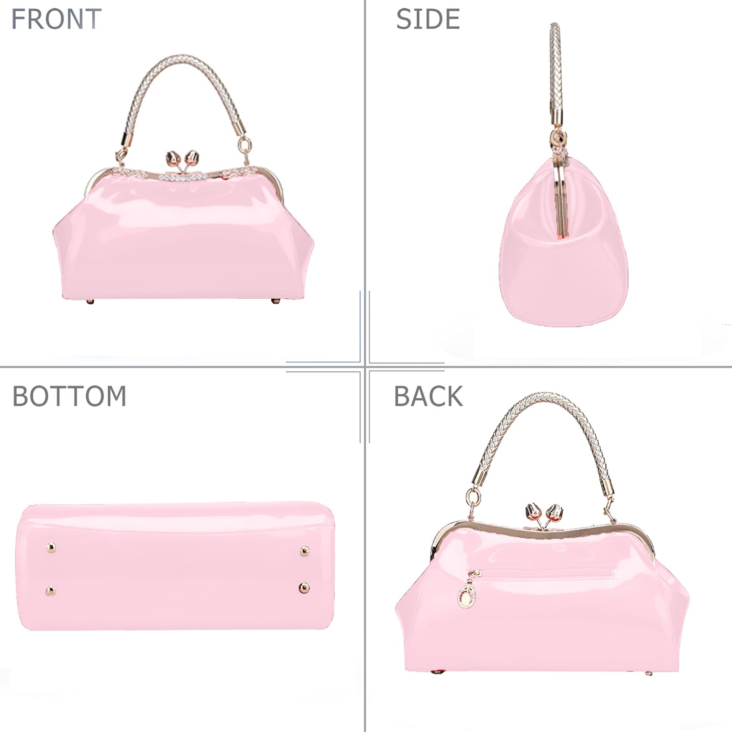 SYGA Women's Glossy Patent Leather Handbag Kiss Lock Purse Top Handle Handbag Suitable Gift for a festival,occasion,Birthday(PINK)