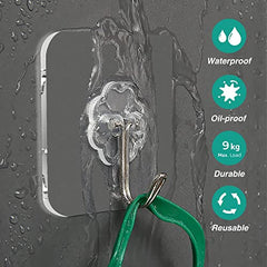 VARENYYA Hanging Hooks Without Drilling, Self Adhesive Hooks for Wall Heavy Duty Strong Nail Free, Kitchen Accessories Items (Hanging Hook, Transparent) Stainless Steel (Flower Hook, 10-pcs)