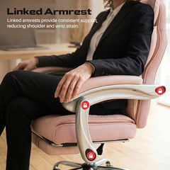 DROGO Emperium Office Chair for Work from Home 400LBS | Ergonomic Executive Boss Chair with PU Leather,High Back, Spacious Cushion Seat & Pumping Lumbar Support | Premium Metal Base & Footrest (White)