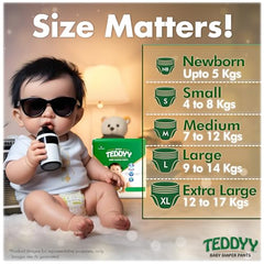TEDDYY Easy Baby M Size Diaper Tape Style |126 Count (Medium) | 6-11 kgs (Pack of 2) | Quick Absorbency | Extra Super Soft | Anti - Bacterial | Wetness Indicator with Adjustable Grip Tapes