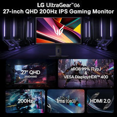 LG 27G610A 68.4 cm (27 Inch) Ultragear QHD (2560x1440) IPS Gaming Monitor, 1ms (GtG), 200Hz, sRGB 99%(Typ.), Anti-Glare, HDR10, AMD FreeSync™, DP, HDMI X 2, Tilt/Swivel/Height/Pivot Adjustable(Black)