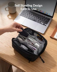 Destinio Electronic Gadget Organizer Bag - Waterproof Padded Tech Pouch for USB Cable, Travel Adapter, Laptop Mobile Charger, Power Bank, Ear Phones,Hard Disk, Digital Accessories Organiser (Yellow)