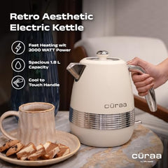 CÜRAA Retro Electric Kettle 1.8 Litre | Water Kettle Electric with 304 Stainless Steel Body, Auto Shut-Off, Detachable Lid, Dry-Boil Protection, 360° Base & Cool-Touch Handle | Green | 2000 W