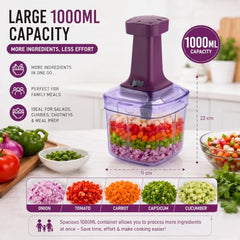 MAGIC SPOON Hand Push Chopper 1000ML, Vegetable & Onion Chopper with 4 Stainless Steel Blades, Manual Food Chopper for Garlic, Chilli, Dry Fruits, Nuts Cutter & Salad Preparation for Kitchen, Pista