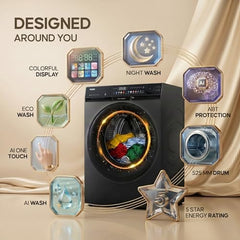 Haier Smart Choice 12 Kg AI Color Panel, One-Touch Smart Wash, Fabric Detection Fully Automatic Front Load Washing Machine with In-Built Heater,WI-FI, Black (HW120-DM14F9BKU1)