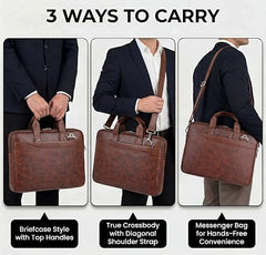 EXIM Prime Laptop Bag for Men Office Use| Office Bag for Men| Vegan Leather Laptop Messenger Bag| Fits Up to 13 to 14 Inch Laptop| Business Briefcase with Handle and Shoulder Strap (Shaded Brown)