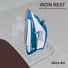 TEX-RO Ironing Board with Iron Stand | Foldable Iron Table for Ironing Clothes with Adjustable Height, Cotton Padded Press Table, Heat-Resistant Rest & Anti-Skid Legs - Brown and White